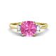1 - Triada 2.34 ctw Cushion Shape Created Pink Sapphire (7 mm) accented Trapezoid Shape Lab Grown Diamonds Engagement Ring 