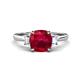 1 - Triada 2.34 ctw Cushion Shape Created Ruby (7 mm) accented Trapezoid Shape Lab Grown Diamonds Engagement Ring 