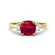 1 - Triada 2.34 ctw Cushion Shape Created Ruby (7 mm) accented Trapezoid Shape Lab Grown Diamonds Engagement Ring 