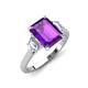 3 - Triada 1.79 ctw Emerald Shape Amethyst (8X6 mm) accented Trapezoid Shape Lab Grown Diamonds Engagement Ring 
