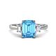 1 - Triada 2.34 ctw Emerald Shape Blue Topaz (8X6 mm) accented Trapezoid Shape Lab Grown Diamonds Engagement Ring 