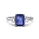 1 - Triada 1.74 ctw Emerald Shape Iolite (8X6 mm) accented Trapezoid Shape Lab Grown Diamonds Engagement Ring 