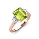 3 - Triada 2.04 ctw Emerald Shape Peridot (8X6 mm) accented Trapezoid Shape Lab Grown Diamonds Engagement Ring 