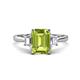 1 - Triada 2.04 ctw Emerald Shape Peridot (8X6 mm) accented Trapezoid Shape Lab Grown Diamonds Engagement Ring 