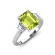 3 - Triada 2.04 ctw Emerald Shape Peridot (8X6 mm) accented Trapezoid Shape Lab Grown Diamonds Engagement Ring 