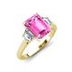 3 - Triada 1.84 ctw Emerald Shape Pink Sapphire (8X6 mm) accented Trapezoid Shape Lab Grown Diamonds Engagement Ring 