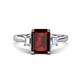 1 - Triada 2.29 ctw Emerald Shape Red Garnet (8X6 mm) accented Trapezoid Shape Lab Grown Diamonds Engagement Ring 