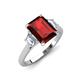 3 - Triada 2.29 ctw Emerald Shape Red Garnet (8X6 mm) accented Trapezoid Shape Lab Grown Diamonds Engagement Ring 