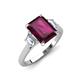 3 - Triada 2.34 ctw Emerald Shape Rhodolite Garnet (8X6 mm) accented Trapezoid Shape Lab Grown Diamonds Engagement Ring 