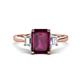 1 - Triada 2.34 ctw Emerald Shape Rhodolite Garnet (8X6 mm) accented Trapezoid Shape Lab Grown Diamonds Engagement Ring 