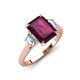 3 - Triada 2.34 ctw Emerald Shape Rhodolite Garnet (8X6 mm) accented Trapezoid Shape Lab Grown Diamonds Engagement Ring 