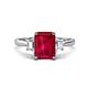 1 - Triada 1.84 ctw Emerald Shape Ruby (8X6 mm) accented Trapezoid Shape Lab Grown Diamonds Engagement Ring 