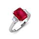 3 - Triada 1.84 ctw Emerald Shape Ruby (8X6 mm) accented Trapezoid Shape Lab Grown Diamonds Engagement Ring 