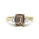 1 - Triada 2.04 ctw Emerald Shape Smoky Quartz (8X6 mm) accented Trapezoid Shape Lab Grown Diamonds Engagement Ring 