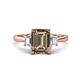 1 - Triada 2.04 ctw Emerald Shape Smoky Quartz (8X6 mm) accented Trapezoid Shape Lab Grown Diamonds Engagement Ring 