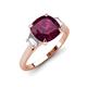 3 - Triada 2.34 ctw Cushion Shape Rhodolite Garnet (7 mm) accented Trapezoid Shape Lab Grown Diamonds Engagement Ring 