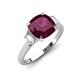 3 - Triada 2.34 ctw Cushion Shape Rhodolite Garnet (7 mm) accented Trapezoid Shape Lab Grown Diamonds Engagement Ring 