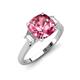 3 - Triada 1.84 ctw Cushion Shape Pink Tourmaline (7 mm) accented Trapezoid Shape Lab Grown Diamonds Engagement Ring 