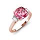 3 - Triada 1.84 ctw Cushion Shape Pink Tourmaline (7 mm) accented Trapezoid Shape Lab Grown Diamonds Engagement Ring 