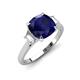 3 - Triada 2.34 ctw Cushion Shape Created Blue Sapphire (7 mm) accented Trapezoid Shape Lab Grown Diamonds Engagement Ring 