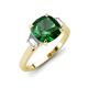 3 - Triada 1.84 ctw Cushion Shape Created Emerald (7 mm) accented Trapezoid Shape Lab Grown Diamonds Engagement Ring 