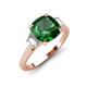 3 - Triada 1.84 ctw Cushion Shape Created Emerald (7 mm) accented Trapezoid Shape Lab Grown Diamonds Engagement Ring 