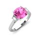 3 - Triada 2.34 ctw Cushion Shape Created Pink Sapphire (7 mm) accented Trapezoid Shape Lab Grown Diamonds Engagement Ring 