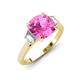 3 - Triada 2.34 ctw Cushion Shape Created Pink Sapphire (7 mm) accented Trapezoid Shape Lab Grown Diamonds Engagement Ring 