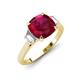 3 - Triada 2.34 ctw Cushion Shape Created Ruby (7 mm) accented Trapezoid Shape Lab Grown Diamonds Engagement Ring 