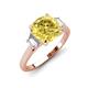 3 - Triada 2.34 ctw Cushion Shape Created Yellow Sapphire (7 mm) accented Trapezoid Shape Lab Grown Diamonds Engagement Ring 