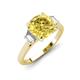 3 - Triada 2.34 ctw Cushion Shape Created Yellow Sapphire (7 mm) accented Trapezoid Shape Lab Grown Diamonds Engagement Ring 