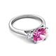 5 - Triada 2.34 ctw Cushion Shape Created Pink Sapphire (7 mm) accented Trapezoid Shape Lab Grown Diamonds Engagement Ring 
