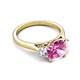 5 - Triada 2.34 ctw Cushion Shape Created Pink Sapphire (7 mm) accented Trapezoid Shape Lab Grown Diamonds Engagement Ring 