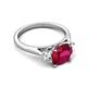 5 - Triada 2.34 ctw Cushion Shape Created Ruby (7 mm) accented Trapezoid Shape Lab Grown Diamonds Engagement Ring 