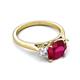 5 - Triada 2.34 ctw Cushion Shape Created Ruby (7 mm) accented Trapezoid Shape Lab Grown Diamonds Engagement Ring 