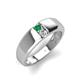 4 - Ethan 3.00 mm Round Emerald and Lab Grown Diamond 2 Stone Men Wedding Ring 