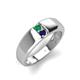 4 - Ethan 3.00 mm Round Emerald and Blue Sapphire 2 Stone Men Wedding Ring 
