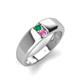 4 - Ethan 3.00 mm Round Emerald and Pink Sapphire 2 Stone Men Wedding Ring 