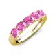 4 - Wendy 1.70 ctw (4.00 mm) Cushion Shape Created Pink Sapphire Side Gallery 5 Stone Wedding Band 