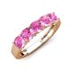 4 - Wendy 1.70 ctw (4.00 mm) Cushion Shape Created Pink Sapphire Side Gallery 5 Stone Wedding Band 