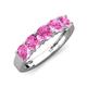 4 - Wendy 1.70 ctw (4.00 mm) Cushion Shape Created Pink Sapphire Side Gallery 5 Stone Wedding Band 