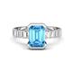 1 - Dionne 3.60 ctw Emerald Shape Blue Topaz (9 X 7 mm) accented Baguette Shape Lab Grown Diamonds Engagement Ring 