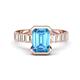 1 - Dionne 3.60 ctw Emerald Shape Blue Topaz (9 X 7 mm) accented Baguette Shape Lab Grown Diamonds Engagement Ring 