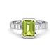 1 - Dionne 3.05 ctw Emerald Shape Peridot (9 X 7 mm) accented Baguette Shape Lab Grown Diamonds Engagement Ring 