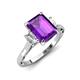 3 - Chand 1.69 ctw Emerald shape Amethyst (8x6 mm) Accented Cadillac shape Lab Grown Diamonds Three Stone Women Engagement Ring 