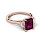 5 - Chand 2.24 ctw Emerald shape Rhodolite Garnet (8x6 mm) Accented Cadillac shape Lab Grown Diamonds Three Stone Women Engagement Ring 