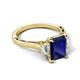 5 - Chand 1.74 ctw Emerald shape Blue Sapphire (8x6 mm) Accented Cadillac shape Lab Grown Diamonds Three Stone Women Engagement Ring 