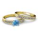 2 - Ronia 1.61 ctw Classic Blue Topaz (6.50 mm) Accented Lab Grown Diamonds Bridal Set Ring  