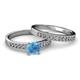 2 - Ronia 1.61 ctw Classic Blue Topaz (6.50 mm) Accented Lab Grown Diamonds Bridal Set Ring  