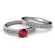 2 - Ronia 1.61 ctw Classic Ruby (6.00 mm) Accented Lab Grown Diamonds Bridal Set Ring  